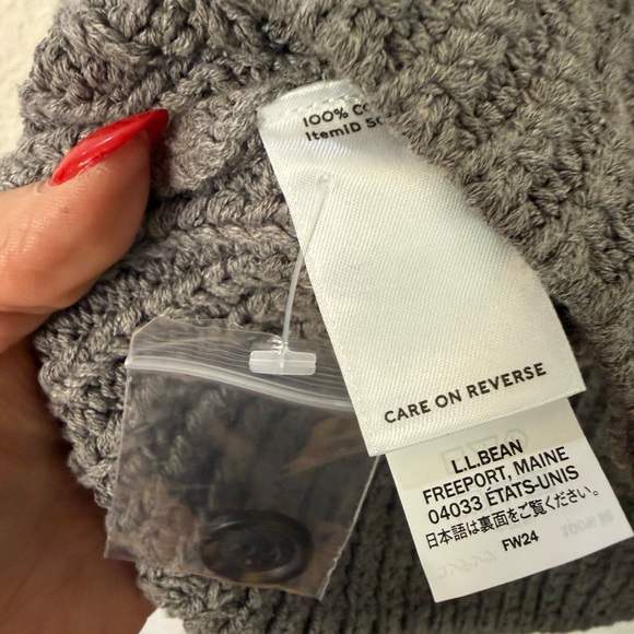 L.L. Bean Signature Gray Fair Isle Cardigan with Red, Navy & Cream Accents - Picture 9 of 10